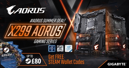 Buy the latest X299 AORUS motherboards and receive up to £80 Free Steam Wallet Codes!
